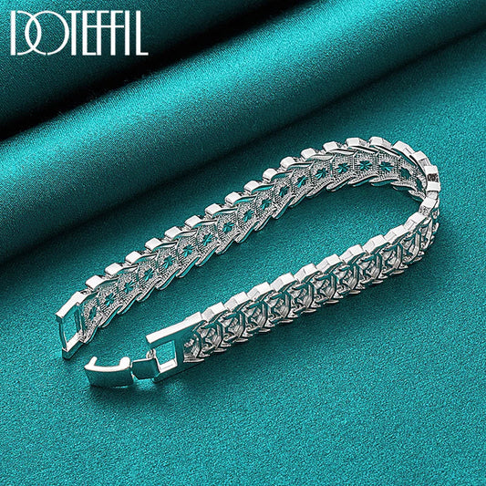 DOTEFFIL 925 Sterling Silver Wide Wristband Bracelet
